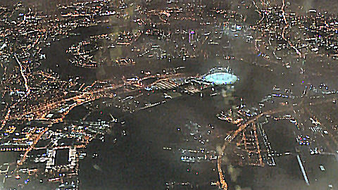 Over London at night, O2