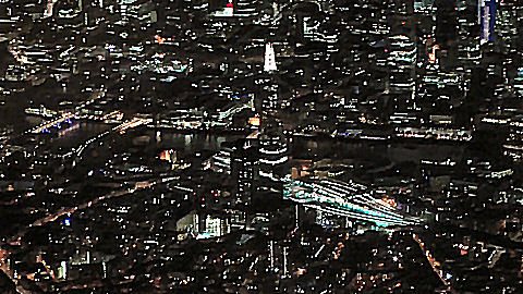 Over London at night, The Shard