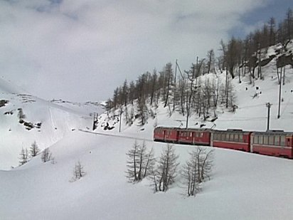 Rtische Bahn Bernina Express in the Alps